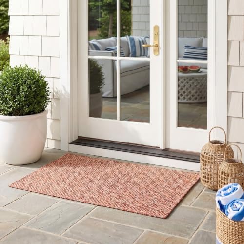 SAFAVIEH Outdoor Accent Rug 2'3"x5' - Courtyard Collection - Coastal Design, Red & Beige, Durable & Easy Cleaning, Ideal for Patio, Entryway, Mudroom, Backyard (CY8022-36521) by Unknown