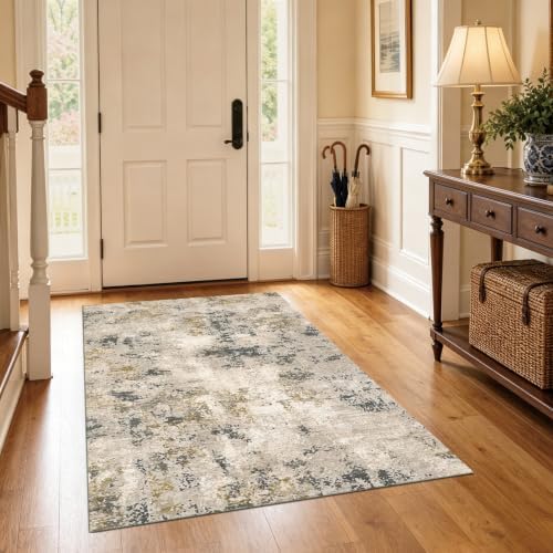 Gilded Mottle 3x5 ft Cream Gray Olive Area Rug for Bedroom Living Room by Unknown