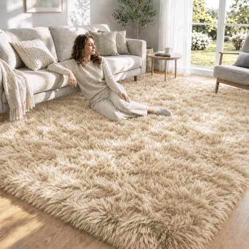 8x10 Area Rugs for Living Room: Soft Camel Fluffy Rug Shag Washable Rug Plush Fuzzy Indoor Carpet for Bedroom Nursery Playroom Girls Boys Kids Room (Camel, 8'x10') by ZomfyRugs