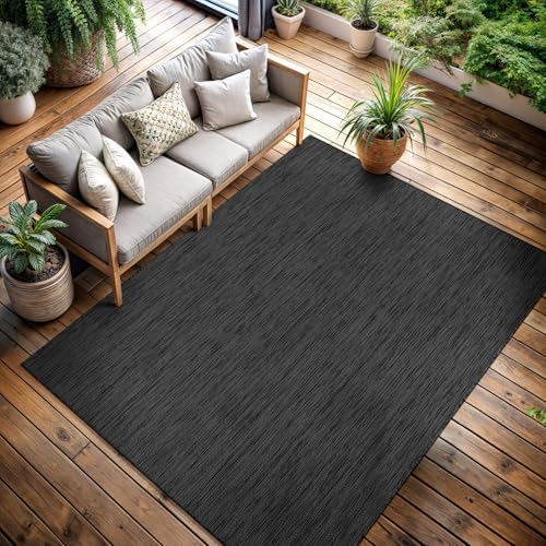 CAMILSON Outdoor Rug 5x7 Modern Area Rugs for Indoor and Outdoor Patios and Porches - Waterproof, Washable, Non-Shedding, Easy-to-Clean Outside Carpet (5 x 7, Solid - Dark Gray) - Image 5