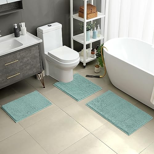 HOMEIDEAS Bathroom Rugs Set of 3, Super Soft Absorbent Chenille Bath Rugs - Image 2