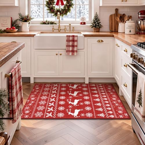 2x3 Christmas Holiday Area Rug, Washable Non‑Slip Low‑Pile Xmas Small Rug for Entryway Foyer Hallway Kitchen, Winter Indoor Christmas Home Decor(Red Sweater Deer) - Image 4