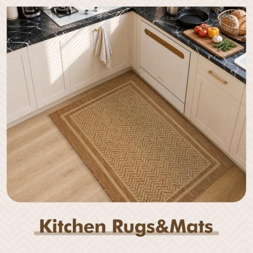 MontVoo-3x5 Outdoor Rug Porch Entryway Rug-Polypropylene Indoor Outdoor Rugs for Entryway Kitchen Balcony Patio, Textured Weave, Durable, Fade-Resistant, Non-Shedding, Boho Geometric Neutral Brown - Image 4