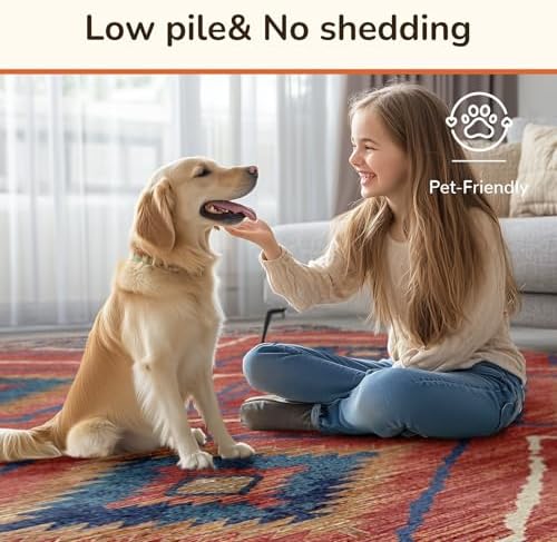 BESTSWEETIE 6ft-Square Washable Area Rug for Living Room Bedroom Red/Orange - Image 3