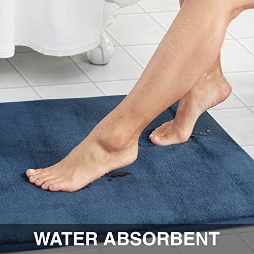 Memory Foam Bath Mat Non Slip Absorbent Super Cozy Velvet Bathroom Rug Carpet (20 inches X 32 inches, Navy) - Image 4