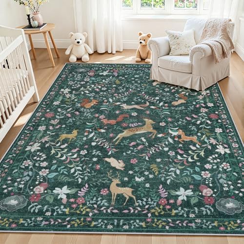5x7 Area Rugs Boho Floral Washable Living Room Rug Neutral Carpet Nursery by Yidanamy