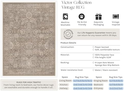 HUGEAR Area Rugs 5x7 Light Brown Vintage Rug for Living Room - Image 3
