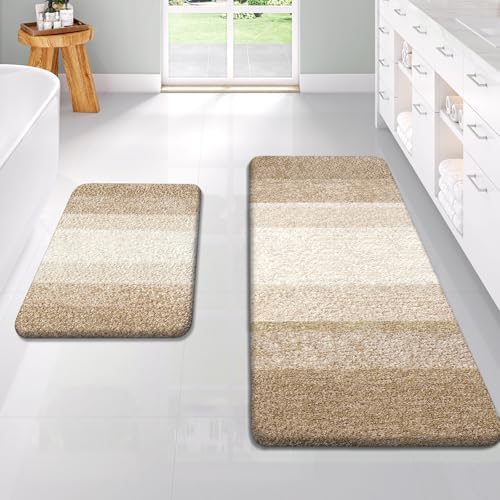 OLANLY Micorfiber Bathroom Rug Set 2 Piece, Soft Absorbent Bath Mats, Tan by OLANLY