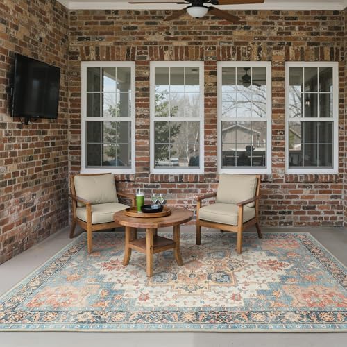 GENIMO Indoor Outdoor Rug, Washable for Patio and Deck, Peach Blue, 4x6 - Image 3