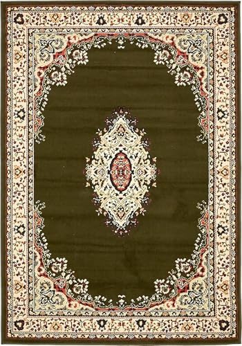 Unique Loom Reza Collection Traditional Persian Style Area Rug, 4 x 6 ft, Olive/Ivory - Image 3