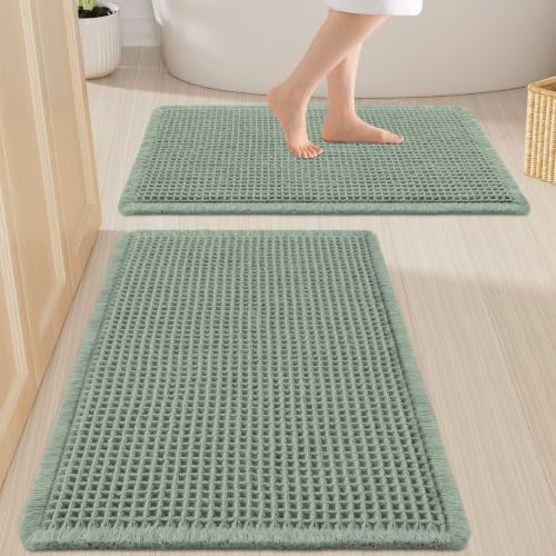 Smiry Waffle Bathroom Rugs Sets 2 Piece (30x20+24x16, Sage Green) by Smiry