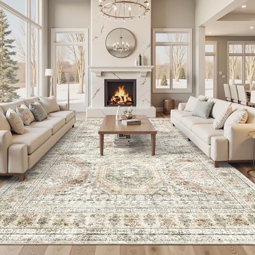 Soalmost 10x14 Area Rugs for Living Room Washable Rug Non-Slip Brown/Pink by Soalmost
