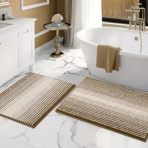 BSICPRO Bathroom Rugs Sets 2 Piece, Non Slip Boho Bath Mats, Petrified Oak by BSICPRO