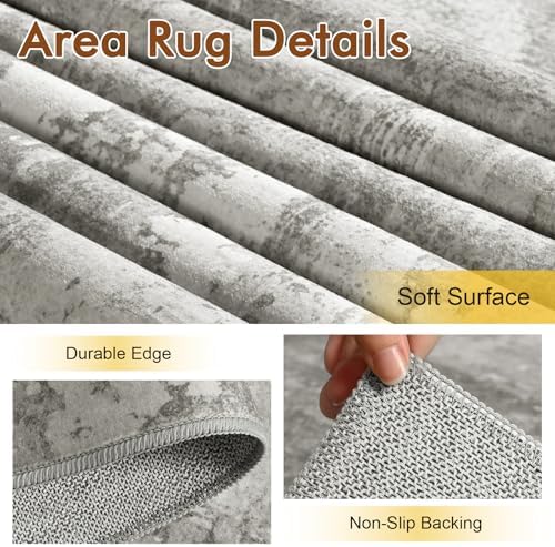 5x7 Ft Abstract Washable Area Rugs for Living Room Light Grey - Image 6