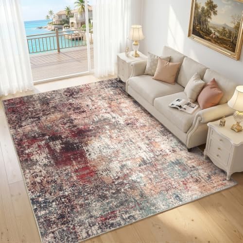 Stiio 5x7 Area Rugs for Living Room, Washable Rust Red Green Large Rug by Stiio