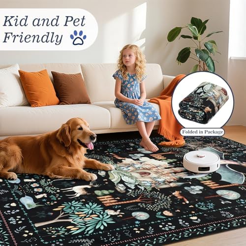 nesrt 5x7 Washable Area Rugs for Living Room Bedroom, Black Dragon Animal Print Dining Room Rugs Non Slip, Soft Botanical Forest Nursey Playroom Floor Carpets for Farmhouse Study Home Office Decor - Image 2