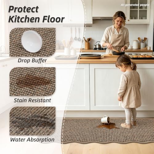 BEQHAUSE Kitchen Rugs Set of 2 Scalloped Edge, 17x30+17x60 in, Taupe - Image 3