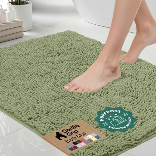 GORILLA GRIP Bath Rug Mat for Bathroom, Absorbent Chenille 36x24 Sage Green by GorillaGrip