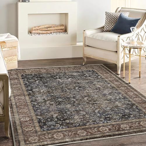 CHAMPLANT Washable Area Rug 4'x6' Vintage Traditional Floor Cover Foldable Thin Rugs Retro Kitchen Indoor Distressed Non Slip Carpet Floral Print Mat Bedroom Living Room - Image 2