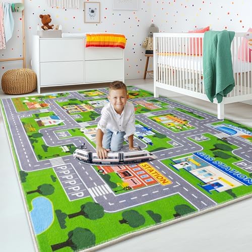 3'x4' Car Rug Play Mat for Kids, Road Traffic Playmat for Kids Room - Image 4