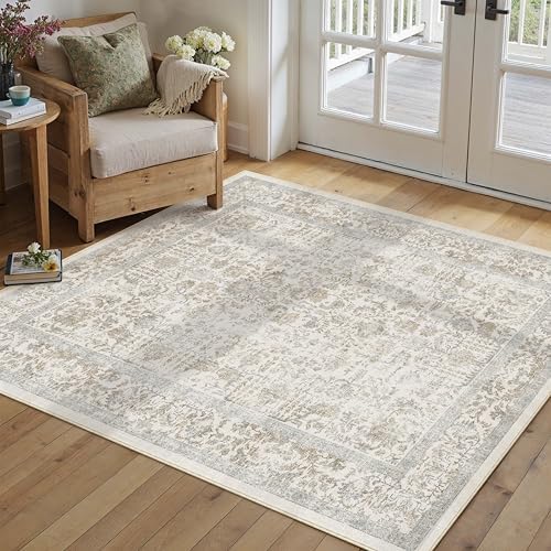 PureCozy Taupe Small Area Rug 3x5 Vintage Floral - Image 5