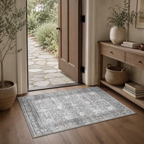 Schweek 2x3 Entryway Rug Non-Slip Washable Vintage Area Rugs Grey Door Mat by Schweek