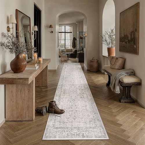 PureCozy Gray Runner Rug 2'6"x14' Vintage Floral - Image 2