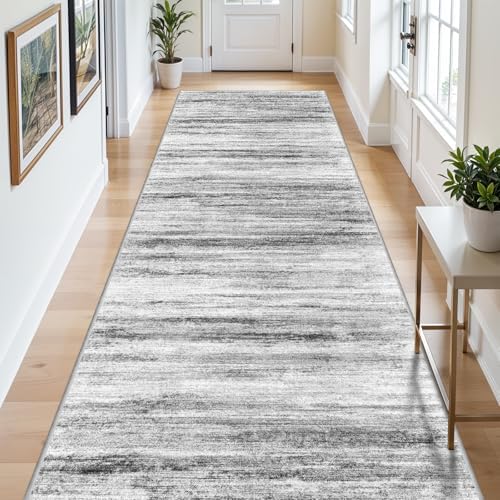 4x14 Extra Long Runner Rug: Straight Narrow Linear Hallway Carpet - Non Slip Washable Rugs for Long Entryway Kitchen Walkway Villa Corridor Decor Grey by WIEVEDENS