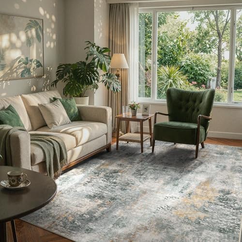 Lahome Washable 5x7 Area Rugs for Living Room, Grey Neutral Modern Abstract Rug for Bedroom Non Slip, Soft Contemporary Low Pile Indoor Carpet for Dorm Guest Dining Room Table Apartment by Lahome