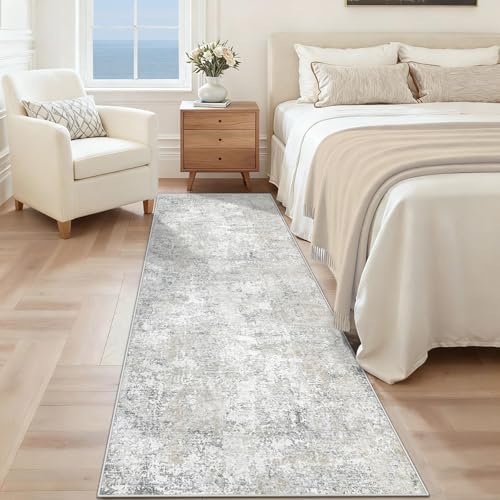 XLUEZ 2x7 Runner Rug for Hallway, Washable Modern Abstract Runner Rugs Neutral Soft Non Slip Kids Rug Stain Resistant Indoor Runners for Entryway Bedroom Kitchen Laundry Room(BeigeGrey, 2'x7') - Image 2