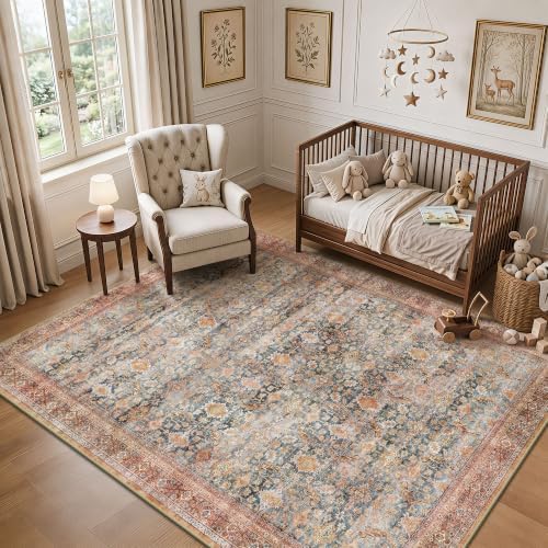 3x5 Entryway Rugs - Washable Vintage Retro Rug, Soft Ultra Thin Non Slip Low Pile Traditional Distressed Boho Carpet for Bedroom Kitchen Dining Living Room Home Office Dorm, Rust Clay - Image 4