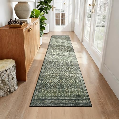 2'6"x14' Area Rugs for Hallways, Green Washable Non-Slip Kitchen Runner Rug - Image 5
