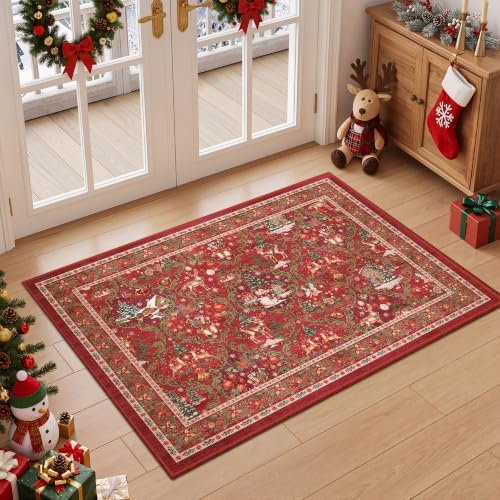 Christmas Area Rug 2x3, Washable Rugs for Entrance (2'x3', Red) - Image 3