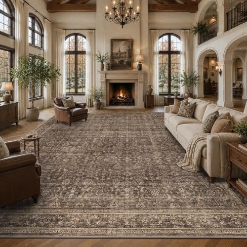 JOOJA 10x12 Dark Brown Vintage Soft Low Pile Washable Boho Large Area Rug - Image 2