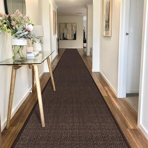 GOYLSER Jute Runner Rug Non Slip Washable, 20 ft Rubber Backed Absorbent Laundry Rugs Laundry Room Runner, Deep Brown Long Hallway Rug by GOYLSER