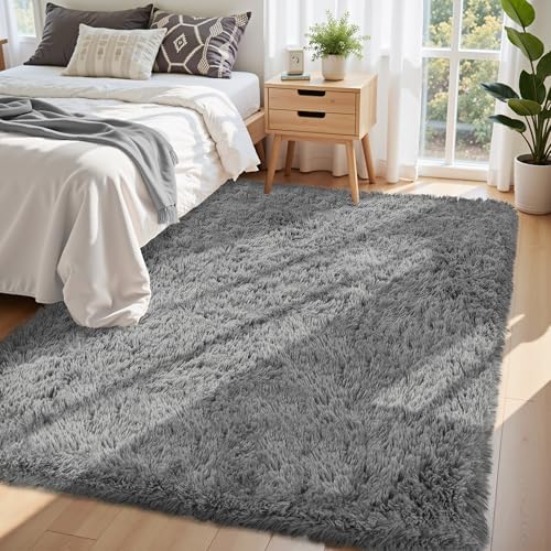 5x8 Area Rug for Living Room,Light Gray Fluffy Shag Non-Slip Bedroom Rugs - Image 2