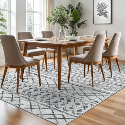 KUTA 6x9 Boho Living Room Rugs Moroccan Washable Area Rug Grey - Image 2