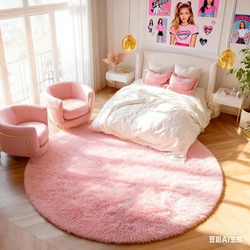 PAGISOFE Ultra Soft Pink Round Rug for Girls Bedroom 8Ft,Shaggy Circle Rugs for Girls Room, Large Fluffy Carpet for Classroom, Shag Circular Rug for Boys Nursery Teen Dorm,Cute Baby Room Decor - Image 6