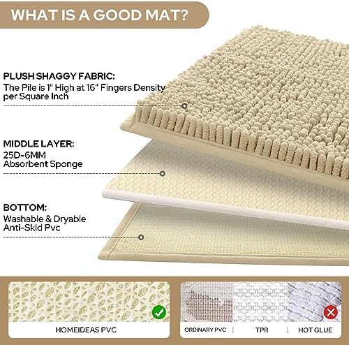 HOMEIDEAS Bathroom Rugs Set of 3, Super Soft Absorbent Chenille Bath Rugs - Image 4