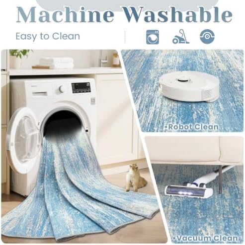 Washable Rug 8x10 Area Rugs for Living Room: Large Neutral Soft Rug Abstract Non Slip Low Pile Modern Carpet for Bedroom Kitchen Nursery Office Dining Room Indoor (Lightblue, 8'x10') - Image 4