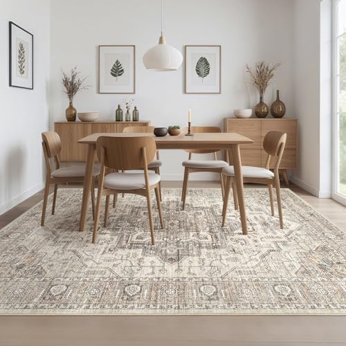 7x9 Area Rug: Washable Vintage Light Brown Rugs for Living Room - Image 6