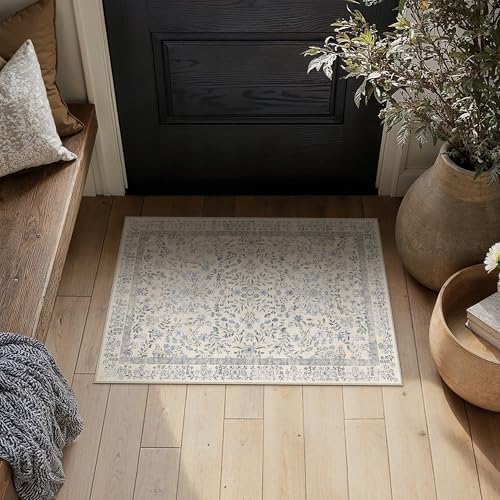 PureCozy 2x3 Blue Floral Small Entryway Rug Vintage Farmhouse Style - Image 2