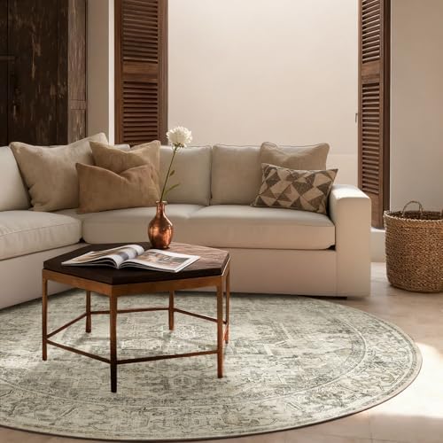 4x4 Round Bedroom Rug Washable: Living Room Rug Stain Resistant Non Slip Low Pile Soft Small Area Rug for Bedroom Entryway Kitchen Living Room Bedside Office Dorm Kids Room Entrance - Image 3
