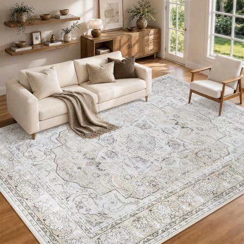 8x10 Washable Area Rugs for Living Room Beige White Non-Slip Rug by Unknown