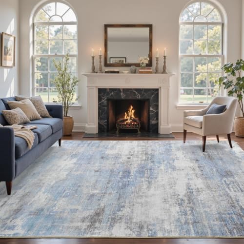 8x10 Ft Abstract Washable Area Rugs for Living Room Blue - Image 2