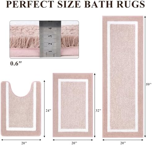 Pauwer Bathroom Rug Sets 3 Piece, Non Slip Washable Bath Mat, Dusty Pink - Image 2