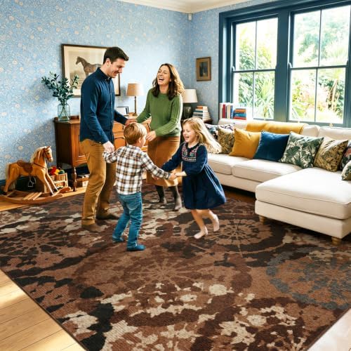 Large Boho Modern 8x10 Area Rug, Rust & Taupe Low-Pile Washable Rug - Image 6