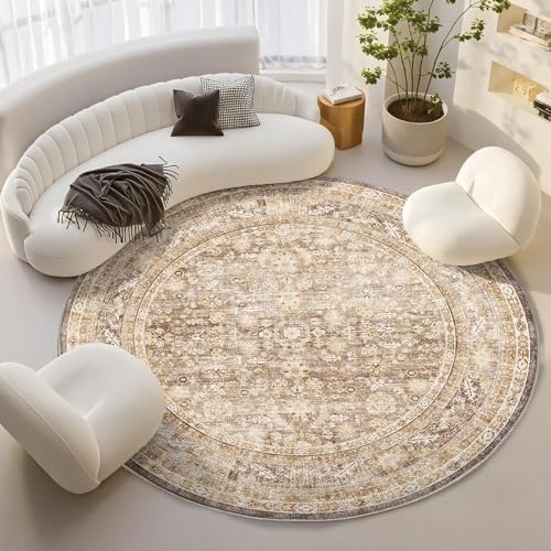 OPPODREAM Vintage Beige Area Rugs 6' Round, Washable Rug for Living Room by OPPODREAM