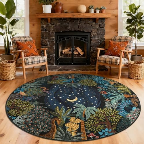 GarveeHome Round Area Rugs 6ft for Bedroom, Green Jungle Washable Circle Rug Soft Non Slip Forest Animal Print Floor Mat Tiger Carpet Indoor Thin Rug for Living Room Dining Room Playroom Nursery - Image 7