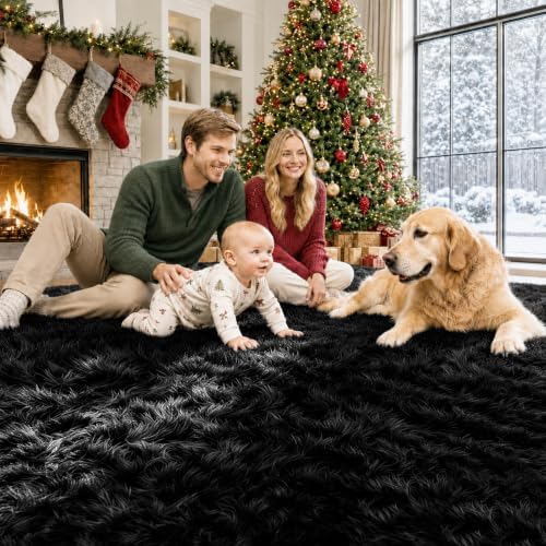 6x9 Area Rugs for Living Room: Soft Black Fluffy Rug Shag Washable Rug Plush Fuzzy Indoor Carpet for Bedroom Nursery Playroom Girls Boys Kids Room (Black, 6'x9') - Image 4
